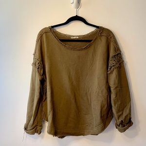 Army Green Sweater With Lace Crochet Details (M)